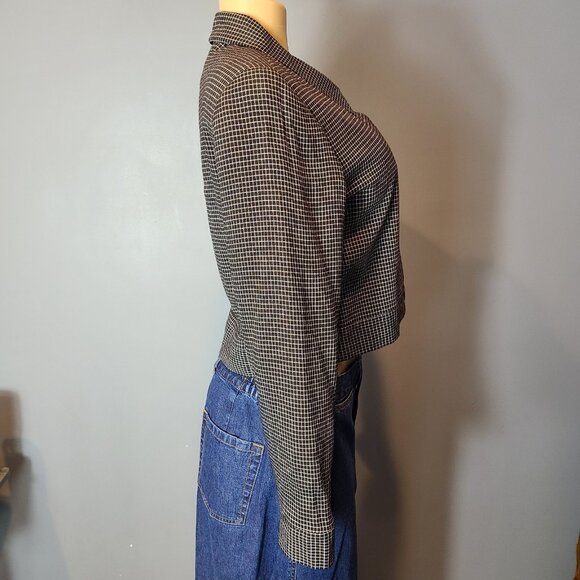 Express Vintage Womens Blazer Crop Tailored Jacket Collared Size 10 Plaid Brown - Picture 5 of 9